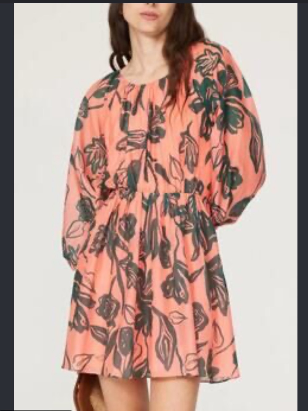 Tanya Taylor Shay Coral Dress with Dark Floral Print, size medium